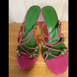 Cute/Sexy Tommy Hilfiger pink w/green floral high heel Sz. 5.5